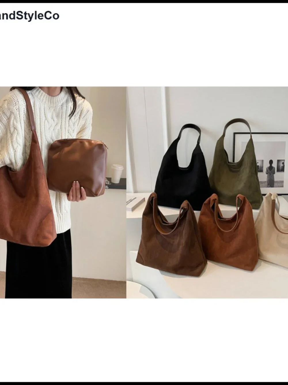 Suede Hobo Bag Shoulder Crossbody Purse Tote Handbag